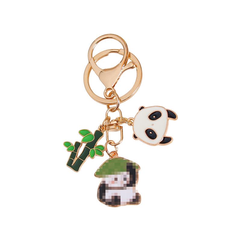 Panda Bamboo Cartoon Metal Keychain Pendant - Cute Alloy Accessory