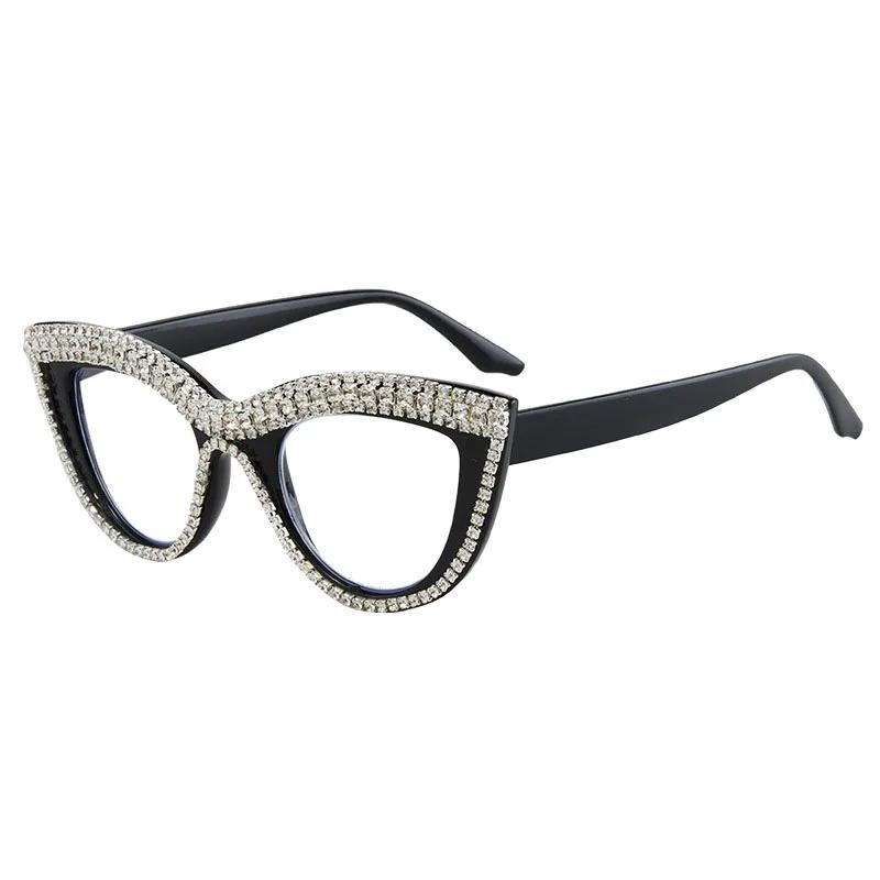 Vintage Sexy Diamond Anti Blue Light Cat Eye Reading Glasses Women Myopia Customize Photochromic Prescription Optical Len Frames
