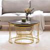 Couchtisch 2er Set, Hochglanz Wohnzimmertisch, Coffee Table mit Stauraum, für Wohnzimmer, Balkon, Metallgestell, Gold und Schwarz