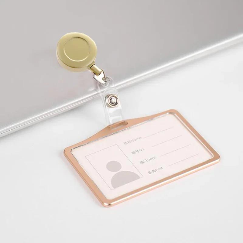 Aluminum Alloy ID Card Cover Case Bank Business Work Card Holder with ABS Retractable Badge Reel Credit Work Card Badge Bag