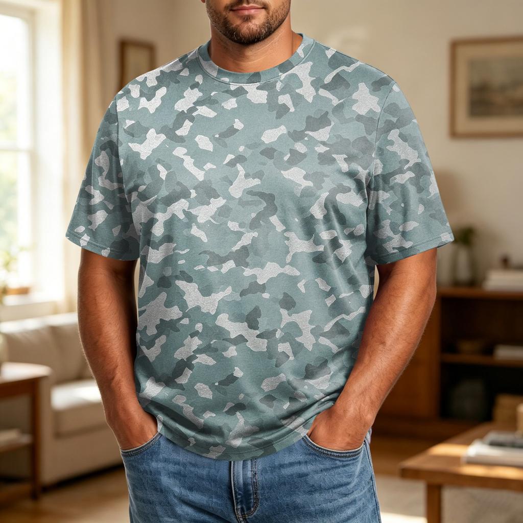 Camiseta Informal Transpirable Cómoda de Manga Corta con Cuello Redondo para Hombre Talla Grande Tejido Suave Top de Verano