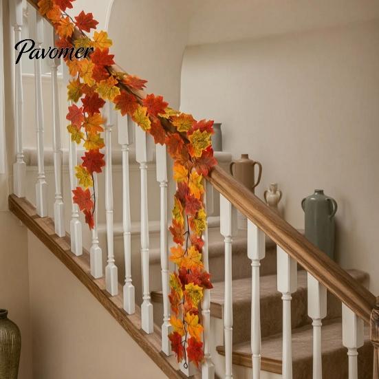 Thanksgiving Home Decor Artificial Fall Maple Leaf Garland, Autumn Foliage Hanging Vine, Flexible Decorative Vines Reusable Harvest for Fireplace