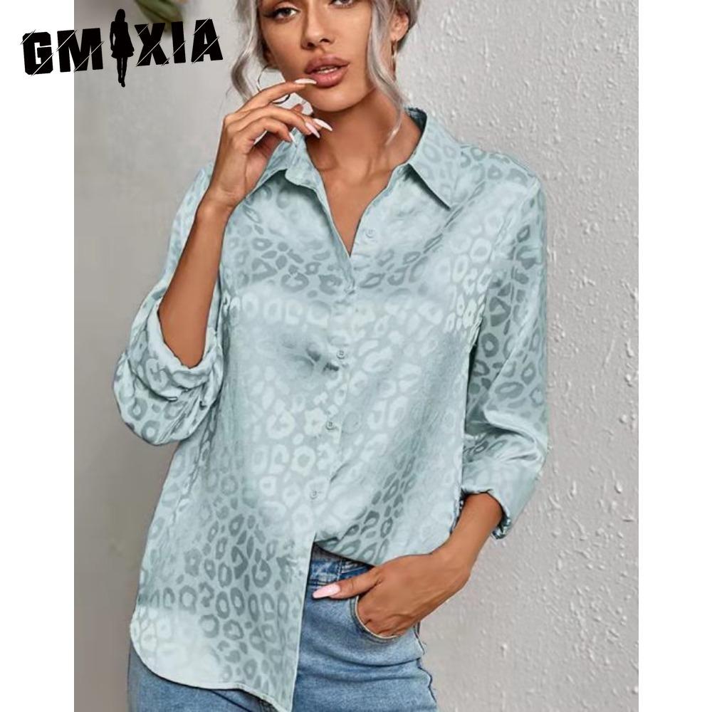 

GMXIA Женские модные повседневные блузки и рубашки-поло с длинным рукавом XXL светло-зеленый