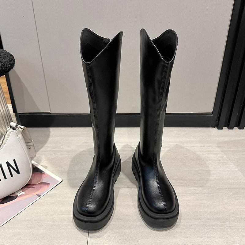 2025 autumn and winter retro fashion thick-soled long fashion boots rear zipper large tube circumference women's long boots casual high boots