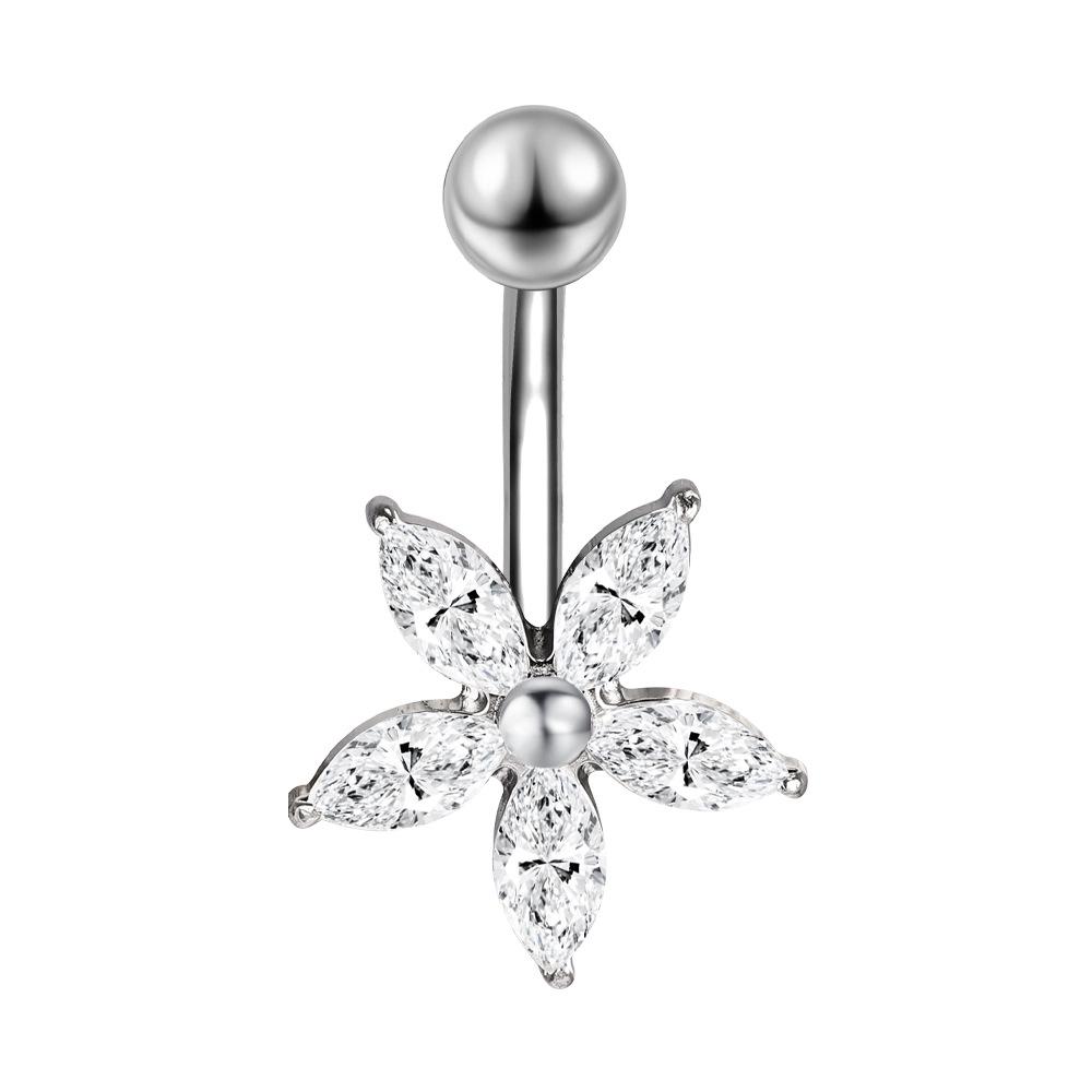 Stainless Steel Zirconia Navel Ring with Inlaid Diamond