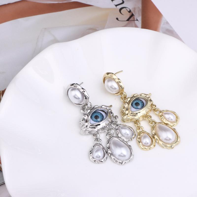 Retro Exaggerated Large Eyes Earrings For Women Vintage Water Droplet Pearl Tassels Luxuxry Earrings Office Banquet Jewelry Gift