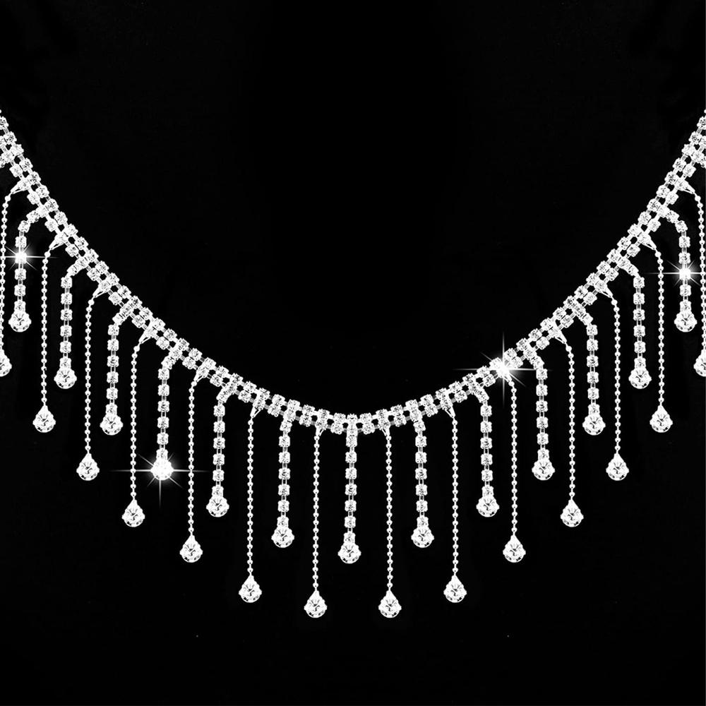 1 Yard Rhinestone Ribbon Tassel Chain Rhinestones Fringe Trim Diamond Crystal Long Tassel Trim for Clothing Accessories DIY