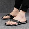 Fashion Handmade Leather Mens Slippers Summer Fashion Men Flip Flops Breathable Outdoor Slides Comfortable Male Lazy Shoes Comfy Flats
