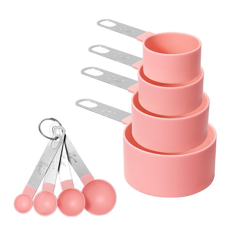 8-Piece Stainless Steel & Colored Plastic Measuring Spoon and Cup Set with Scale for Seasoning and Milk Powder