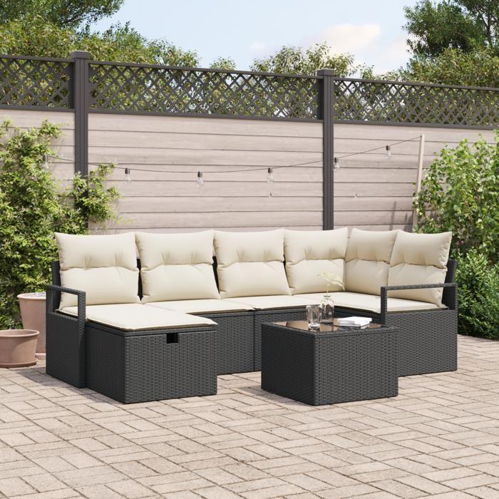 VidaXL Ensemble de Canapés de Jardin 7 Pièces avec Coussins Noir Poly Rotin 3360518