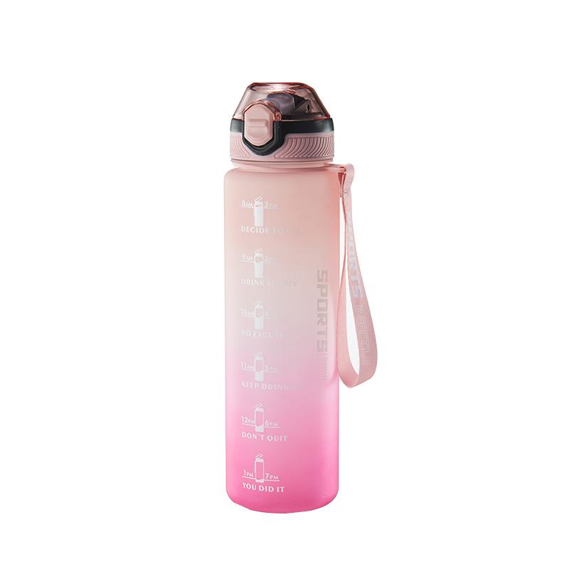 Fashionable Large-Capacity Water Bottle with Lanyard – Gradient Frosted Design for Men, Women, and Students 1L Outdoor Sports Bottle
