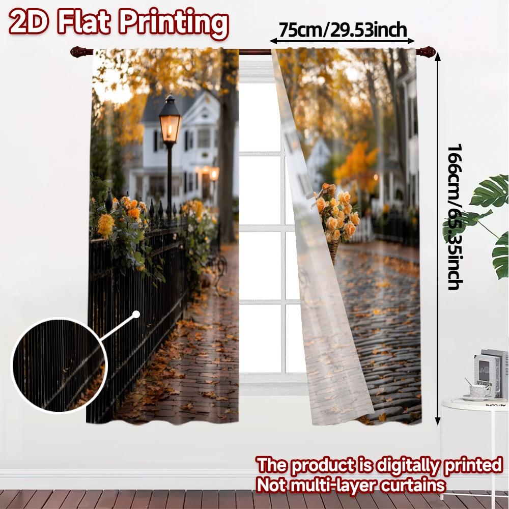 2pcs, 2D FLAT PRINTING Curtains (Without Rod) AutumnRoseBike Chic Curtain Chic 100% Polyester Curtains Decorations for Living