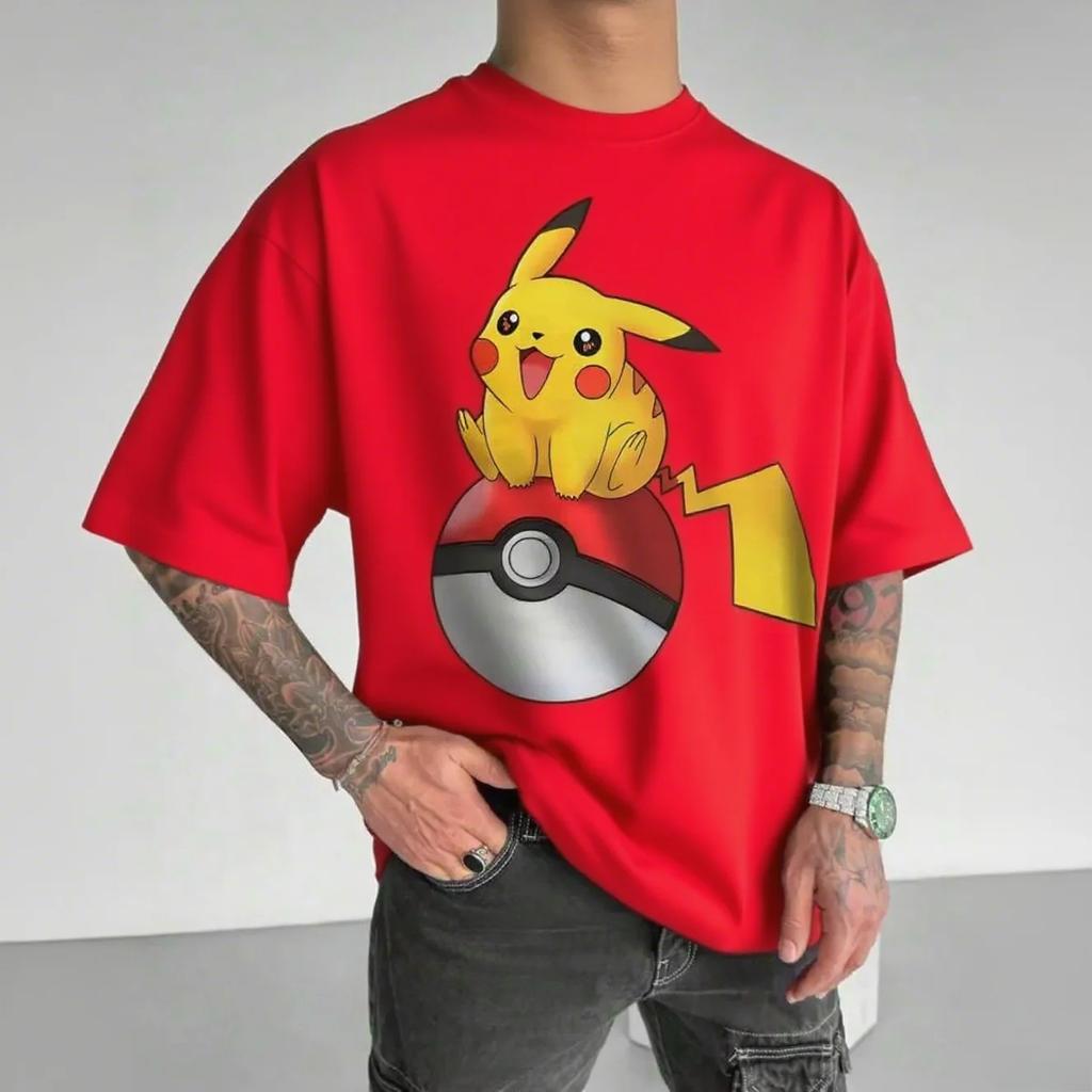 Summer Round Neck Pokémon Pikachu Pattern 3D Print Top Fashionable Casual Short Sleeved Men's T-shirts