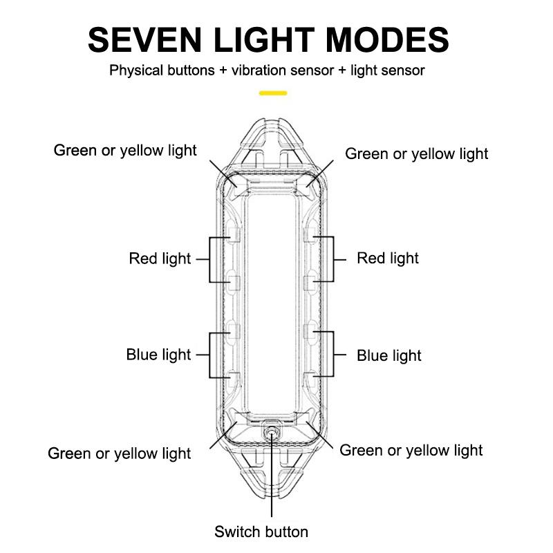 Motorcycle Solar Warning Light Car Rear Collision Prevention Strobe Light Night Electric Vehicle Bicycle Led Tail Flashing Light
