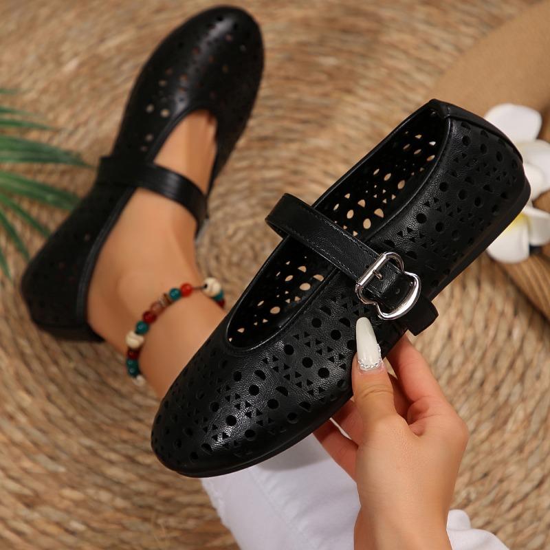 Fashion Summer New Flat Shoes Women's Round Head Shallow Chisel Metal Buckle Line with Soft Sole Anti-slip Wear-resistant Single Shoes