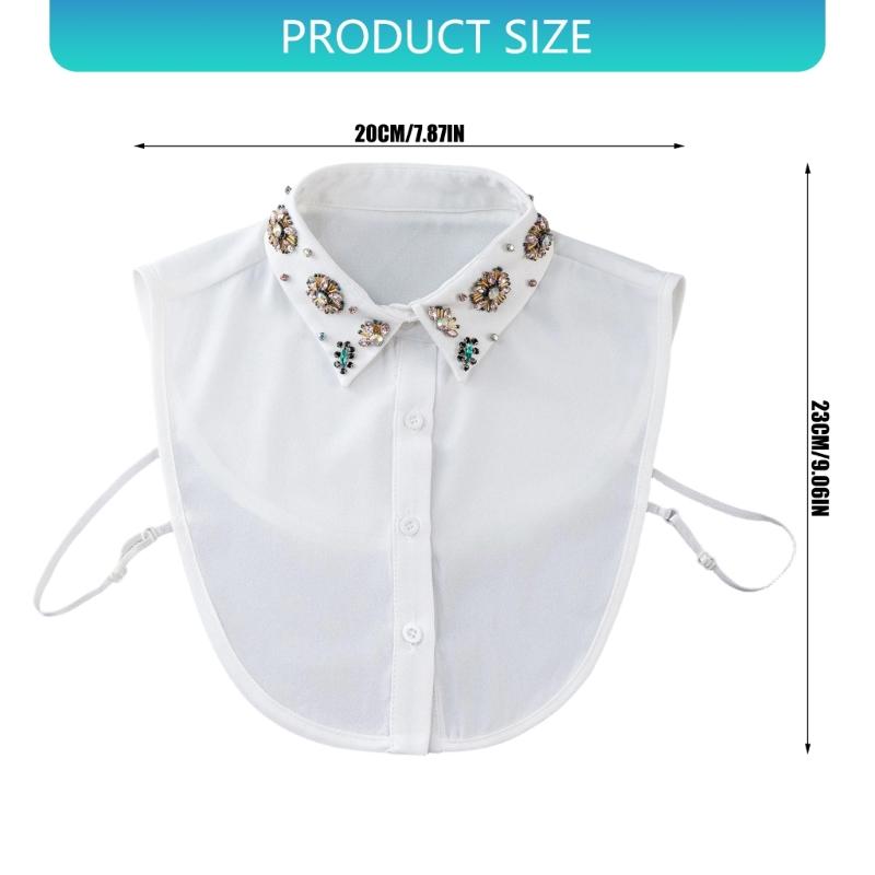 Soft Polyester Detachable Collar With Rhinestones Decors Half Shirt Blouse Top Suitable For Various Occasion Easy Care