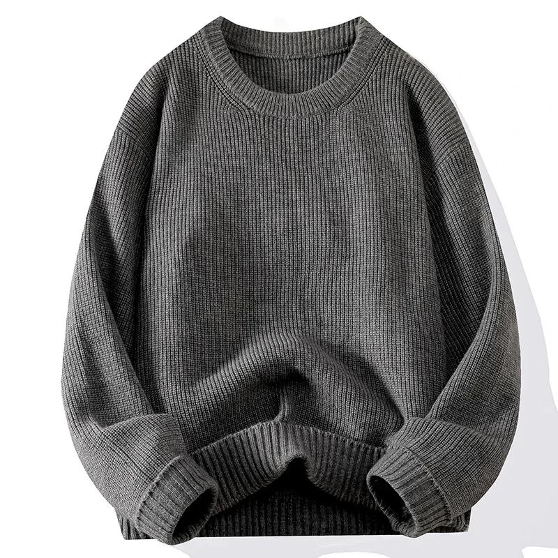 Men's Crew Neck Sweater Solid Color Trend Thickened Knitwear Autumn and Winter Casual Warm Sweater Men's Long Sleeve Vest