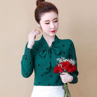 S-4XL Chiffon Blouse Women's Long Sleeved Top New Spring Autumn Korean Loose Fitting Fashion Print Bottoming Shirt