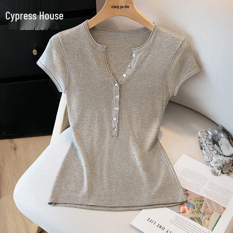 Women s Slim Fit Short Sleeve Knit T-Shirt One Size