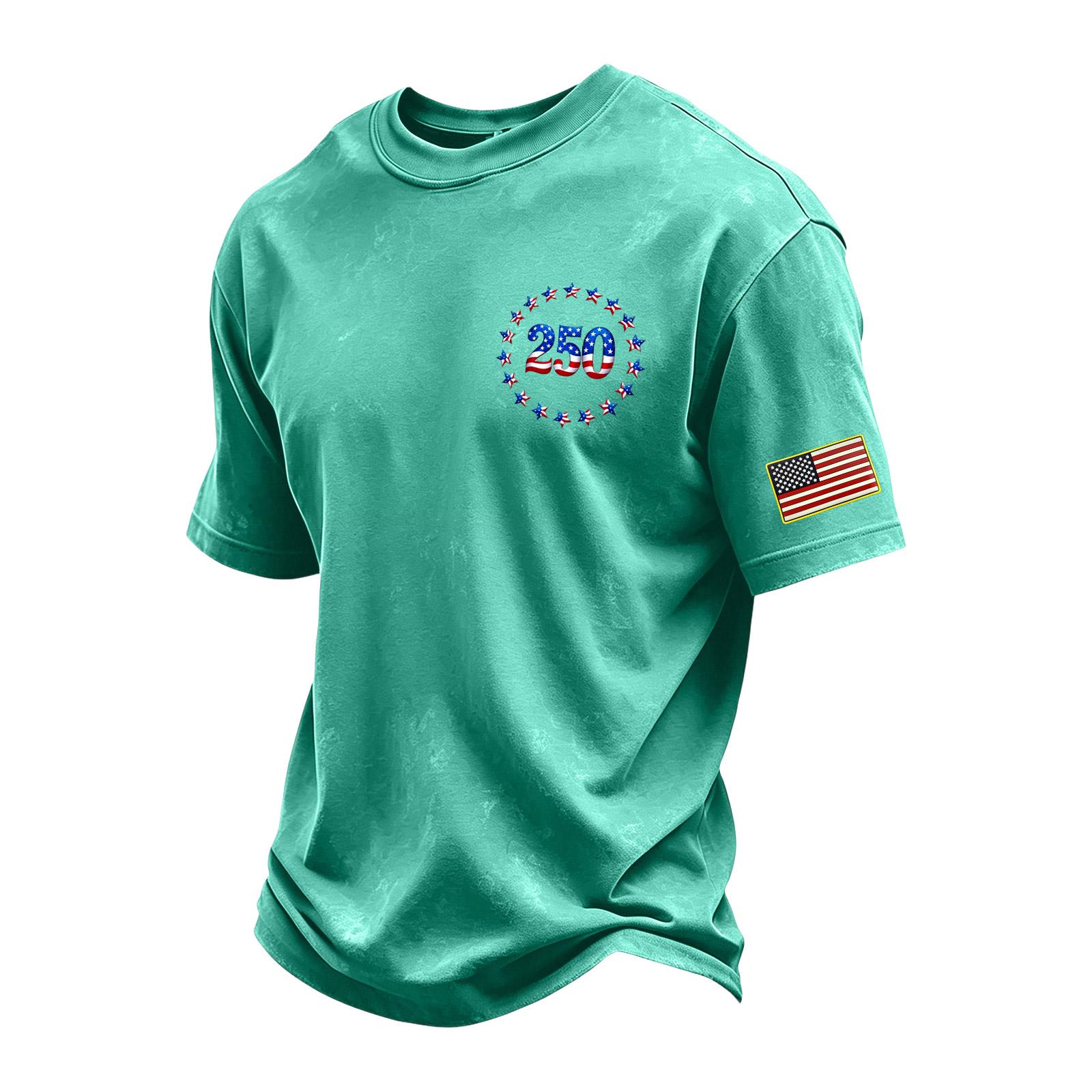 

Men s Vintage Washed Crew Neck Short Sleeve T Shirt with Independent Day Graphic Print Casual Fit Comfortable Fabric XXL зелёный