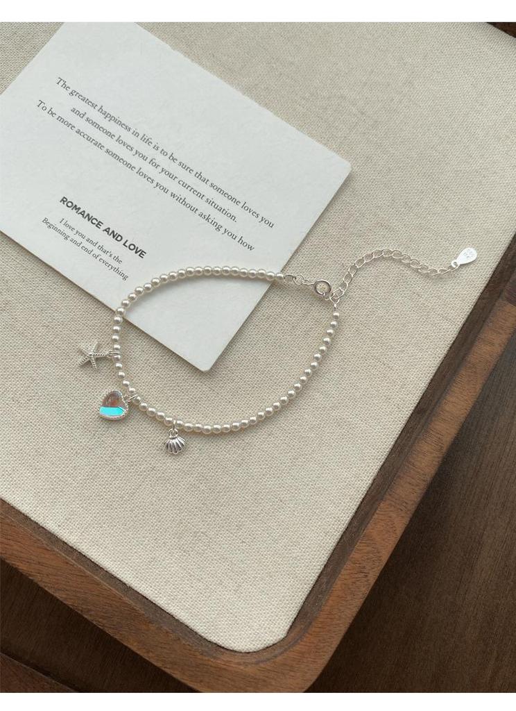 Bracciale di Lusso in Argento Sterling con Stella Marina e Perla di Conchiglia per Donna, Moda Lusso Leggero