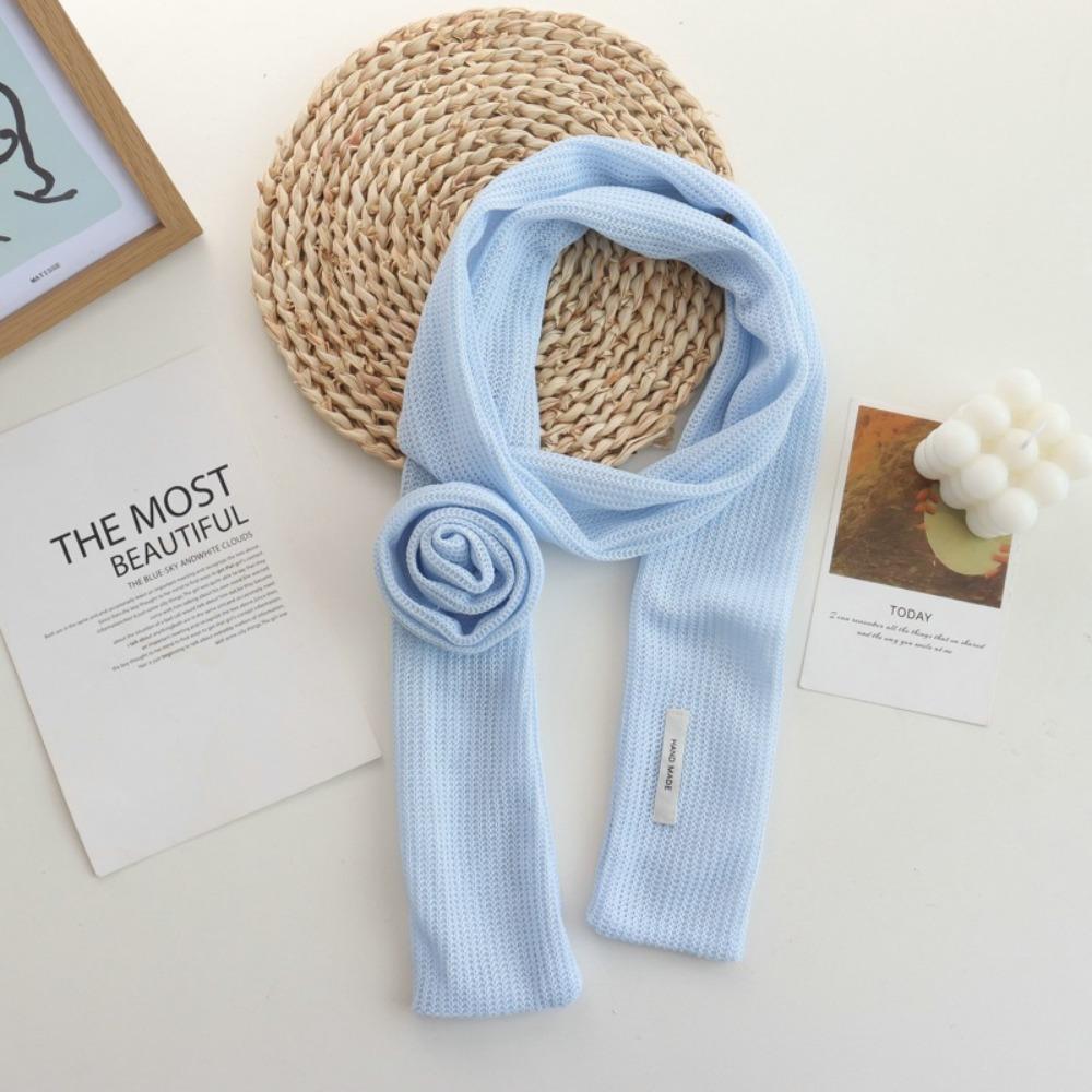 Wrap Long Scarf Cravat Collar Flower Decoration All-match Rose Flower Scarves  Women синий