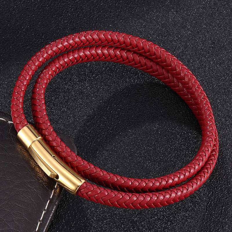 

Браслет Lucky Red Leather Woven Bracelet Wrap Multilayer Bracelets Men Women Feminino Pulseras Mulher Jewelry Gift 185mm золотой