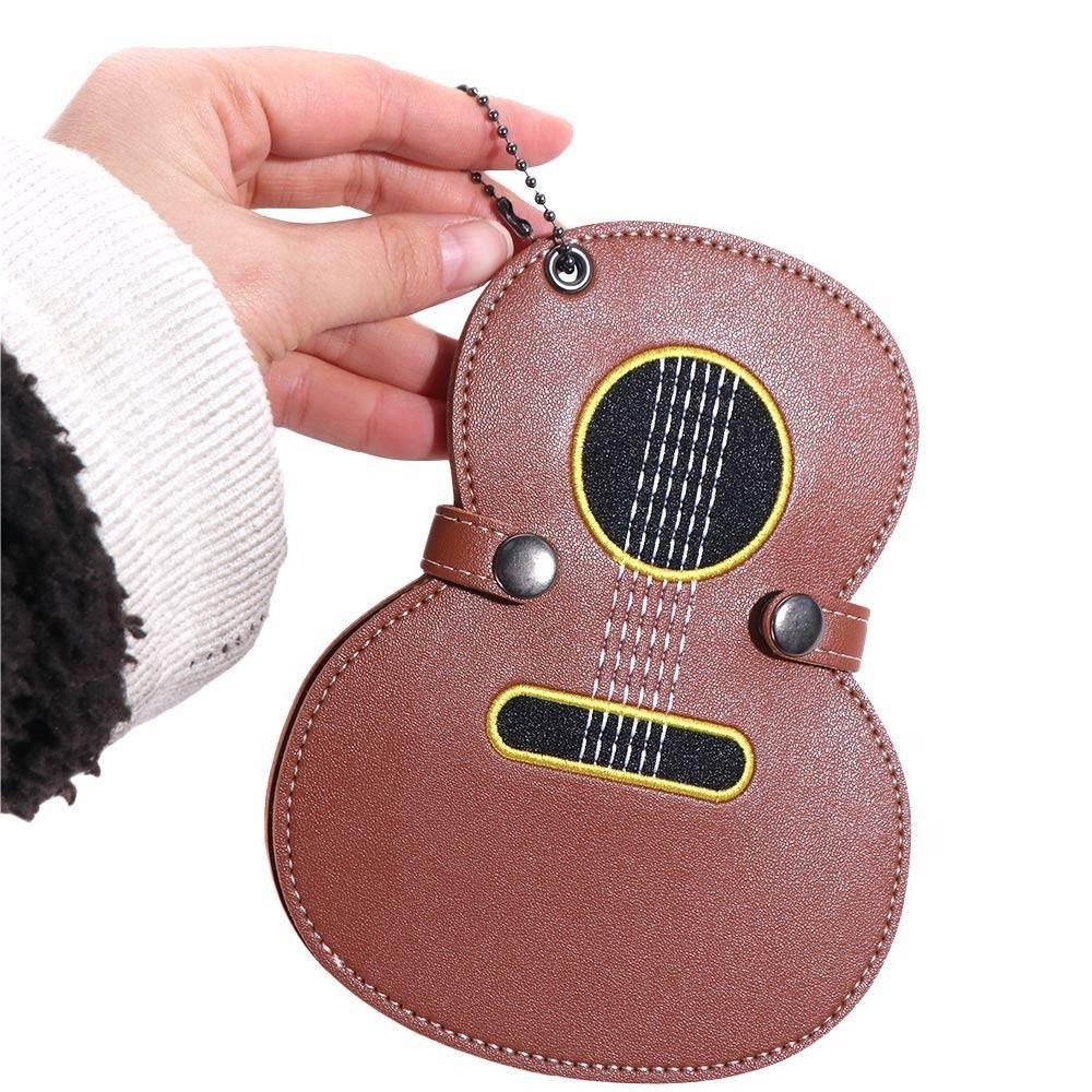 Leather Guitar Pick Holder Bag Guitar Shaped Guitar Pick Clip Gift Guitar Plectrums Bag  Bass