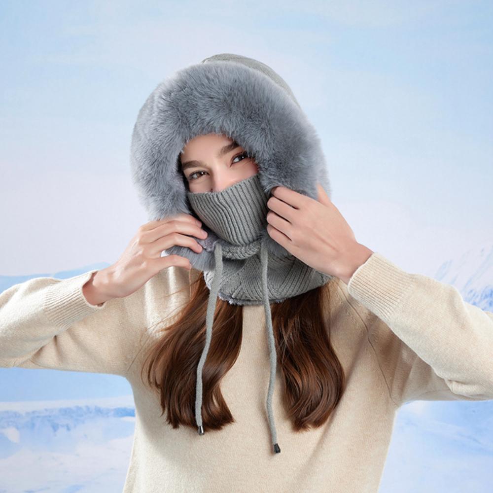 Winter Hat Plush Lining Women'S Woolen Hat Knitted Hat Solid Color For Electric Bike Commuting Winter