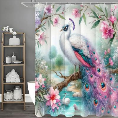 Graceful And Colorful Peacocks Shower Curtain Washable Dirt-Resistant Shower Head Waterproof Polyester Bath Curtain