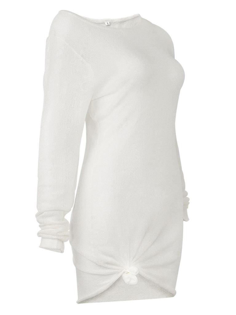 European and American Women's Sheer Knit Short Dress - Sexy, Round Neck, Long Sleeve
