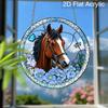 Acrylic Horse with Blue Flowers and Butterfly Suncatcher, Stained Glass Effect Window Hanging Ornament for Horse & Nature Lover Gifts