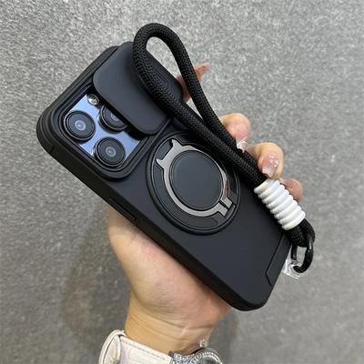 Neue Armor Magnetische Halterung Hüllen für iPhone 16 14 13 12 11 15 Pro Max Plus Mit Lanyard Schiebe-Kameraschutz Stoßfeste Hülle