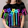 T-shirt Arcobaleno da Donna, Top Colorato a Maniche Corte con Stampa di Stelle