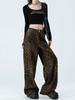 Braune Leopard Jeans Damen Denim Hosen Damen Übergröße Weitbeinige Hosen Streetwear Hip Hop Vintage Kleidung Locker Lässig