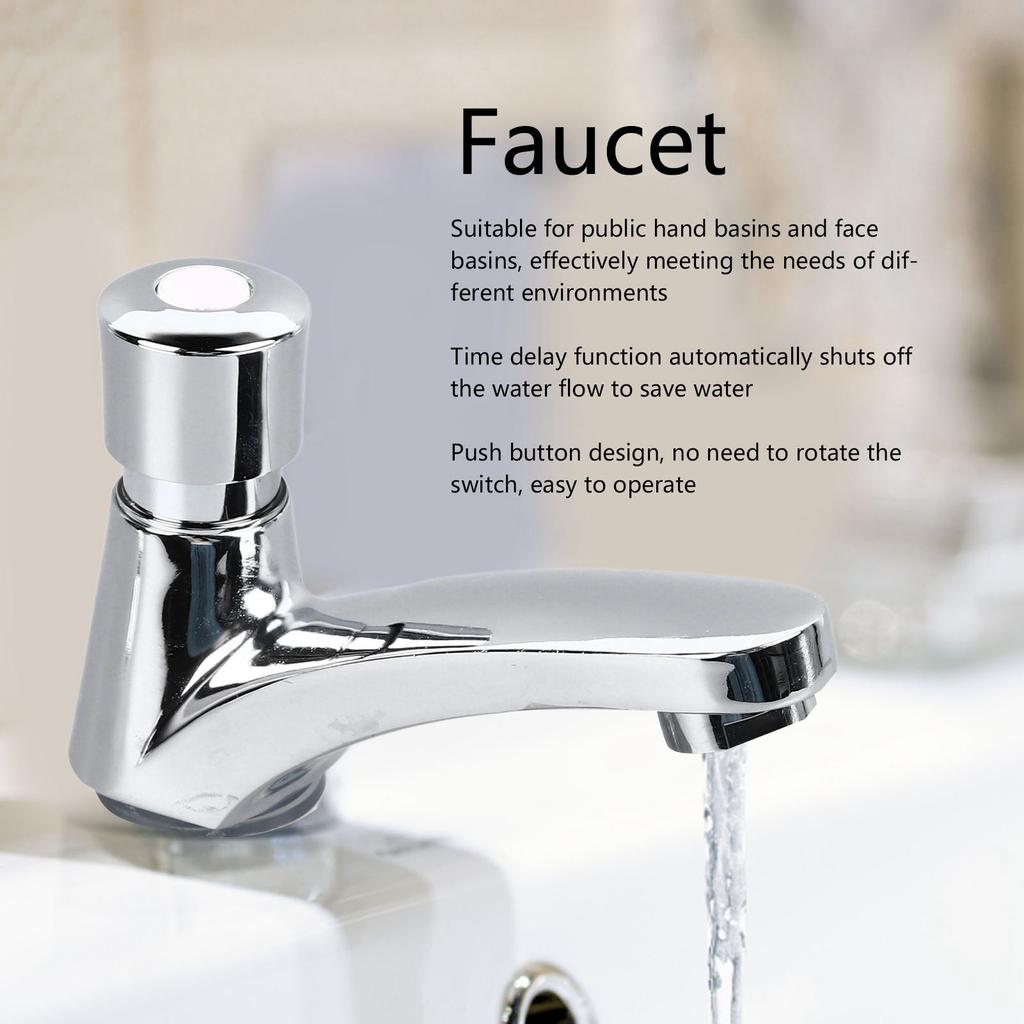 Basin Sink Faucet Push Button Design Water Saving Rugged  Time Delay Faucet for Home Single Cold Push Button Sink Faucet