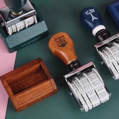 1PC Wooden Handle Date Roller Stamp Vintage Card Making DIY Scrapbooking Planner Journal Stamps Kawaii Stationery Office Supplies