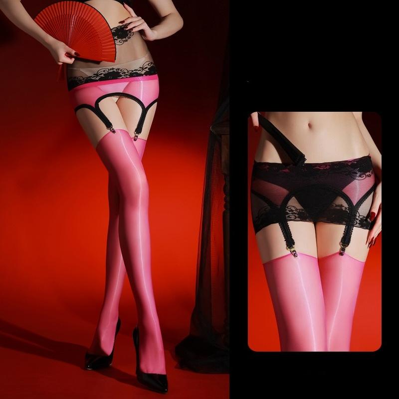 Women Sexy Stockings With Garter Belt Wrap Buttocks Skirts Ultra-Thin Oil Shiny Socks Exotic Lingerie Transparent Pantyhose