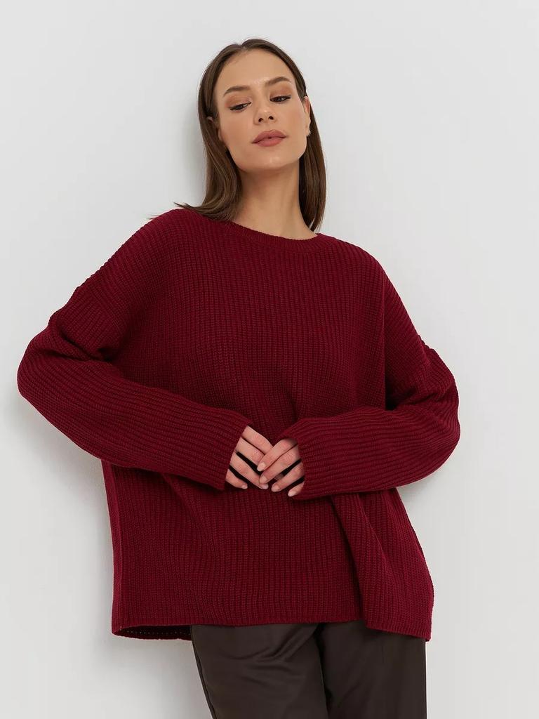 Solid color crew neck sweater European and American spring and autumn loose knitted sweater Ins pullover sweater women