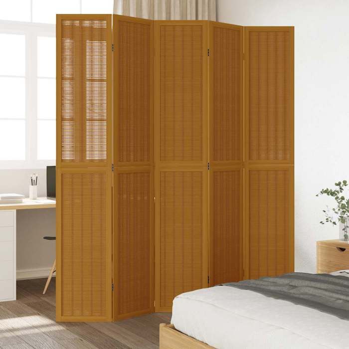 VidaXL Room Divider 5 Panels, Room Separator, Privacy Screen, Folding Screen Bedroom Living Room, Brown Wood 358824