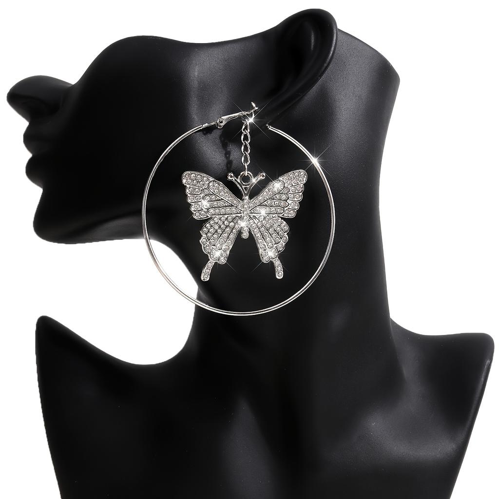 1 Pair of Vintage Luxury Alloy Butterfly Pendant Earrings for Women - Exaggerated Round Drop Design, Perfect for Daily Wear & Parties, Ideal Gift, Par