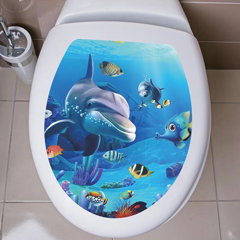 Mehrere Stile Unterwasser Tier Muster Toilettendeckel Aufkleber Badezimmer Dekoration Badezimmer Abnehmbares Gemälde Wandbild Toilettendeckelbezug