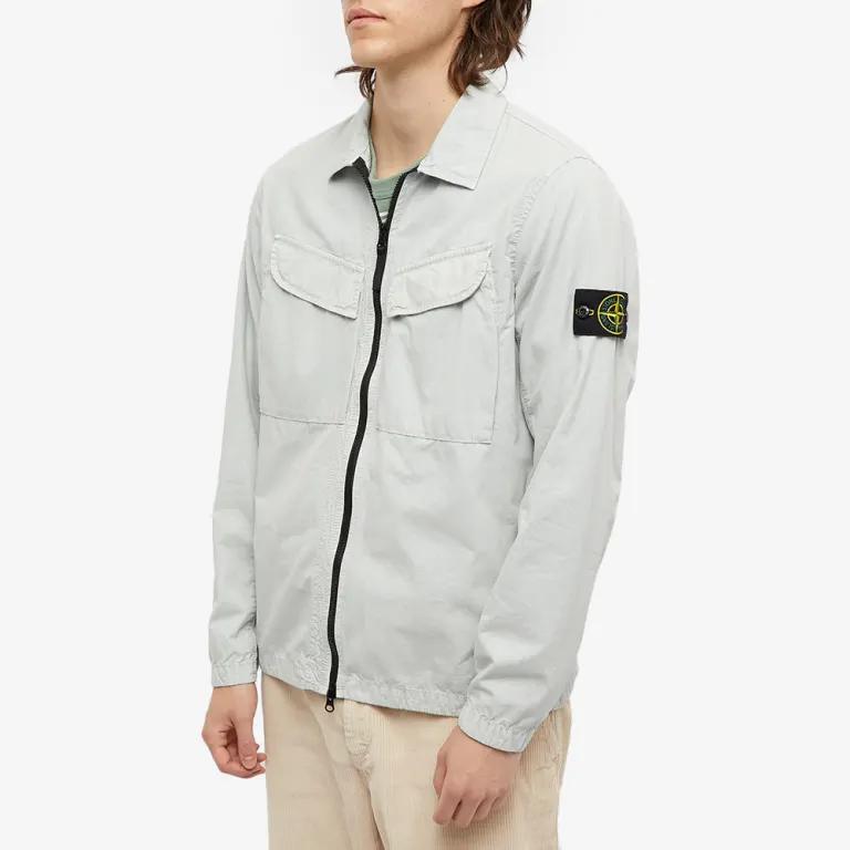 STONE ISLAND FW22 Solid Color Double Pocket Washed Shirt Jacket Men Jacket Pearl-Gray 7715101WN-V0161