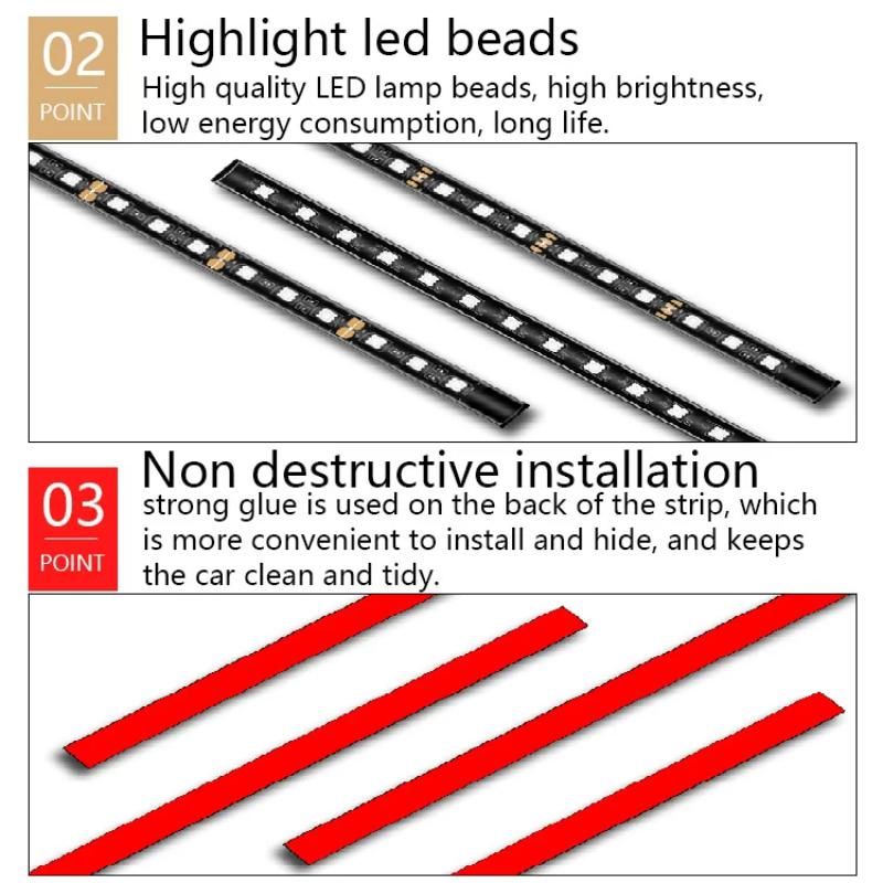 LED Car Foot Light Ambient Lamp With USB Wireless Remote Music Control Multiple Modes Automotive Interior Decorative Lights