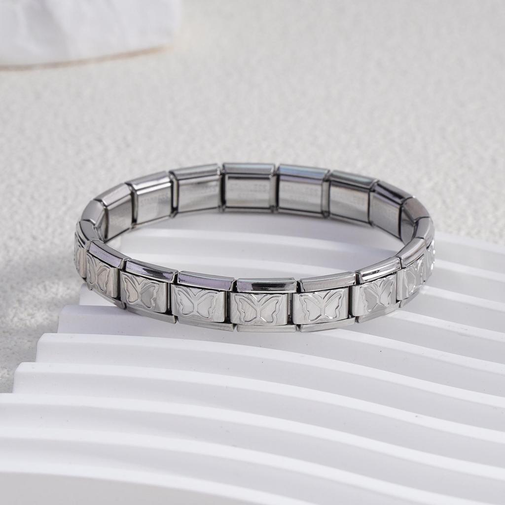 Italian Stainless Steel Love Heart & Star Modular Bracelet - Detachable Elastic Watch Band, European & American Fashion.