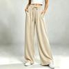 Womens Relaxed Straight Leg Pants Drawstring Elastic Waist Solid Color Casual Trousers