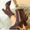 Fashion Winter New Western Style High Heeled Booties Women's Block Heel Lightweight Pointed Toe Mid-barrel Thickened Elastic Boots