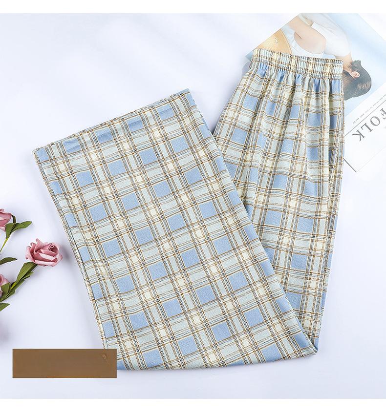 Kostkované kalhoty dámské léto tenké s vysokým pasem nařasené volné úzké rovné kalhoty široké kalhoty ležérní kalhoty