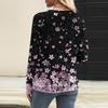 Women's Casual Fashion V-Neck Raglan Pleated Floral Print Long Sleeve Top