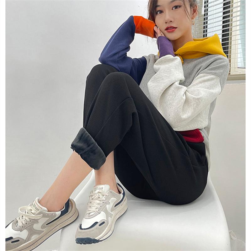 Autumn Winter Thickening Warm Streetwear Trousers Women Sweatpants Baggy Fashion Harajuku Casual Solid Color Simple Pencil Pants